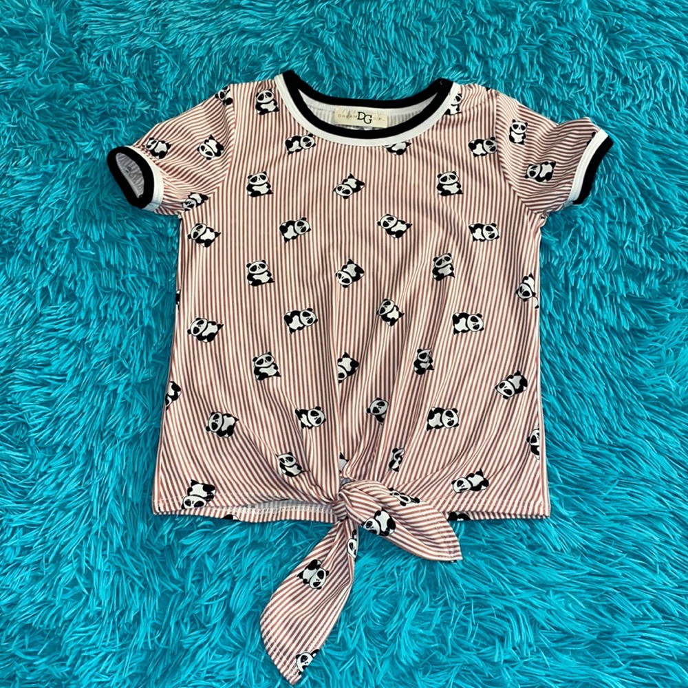 Pink and white striped panda t-shirt